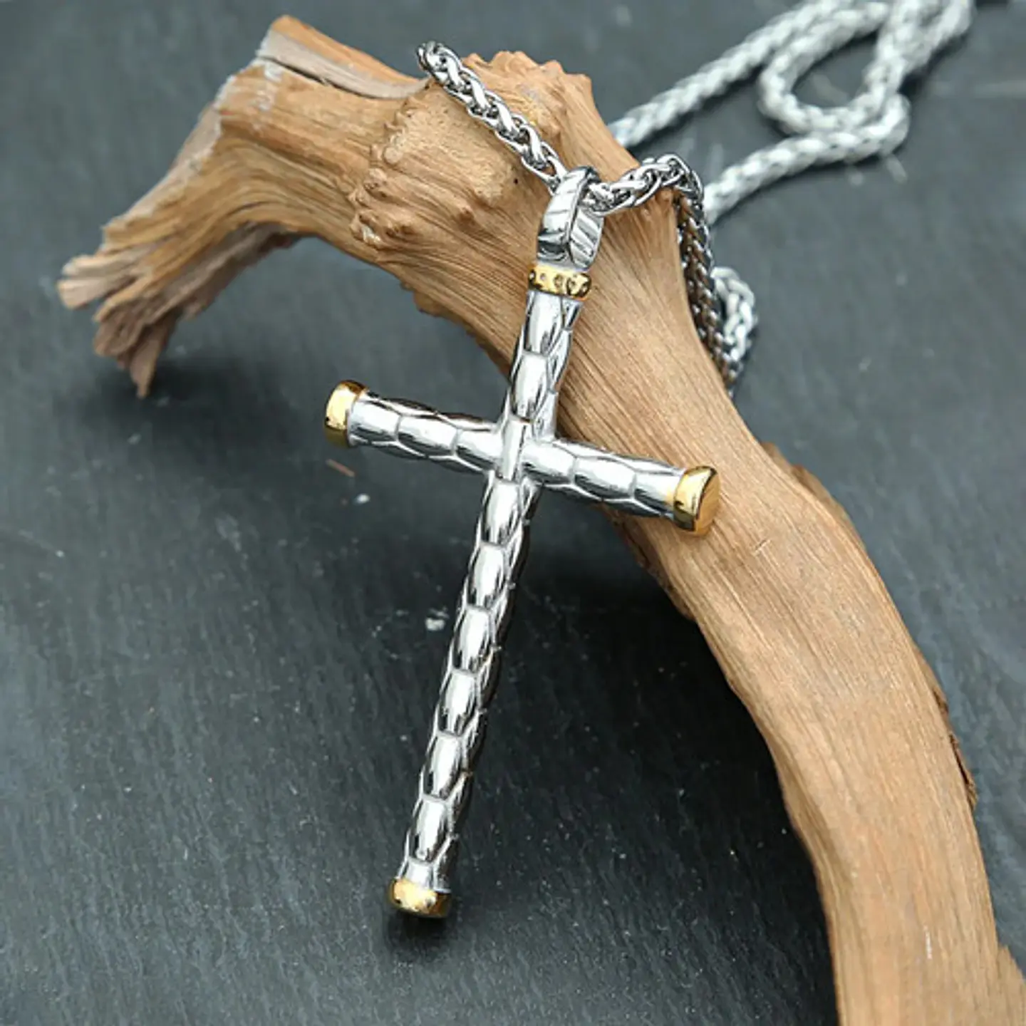 Collar Color Plata Acero Inoxidable Nudo Cruz Militar Hombre 9