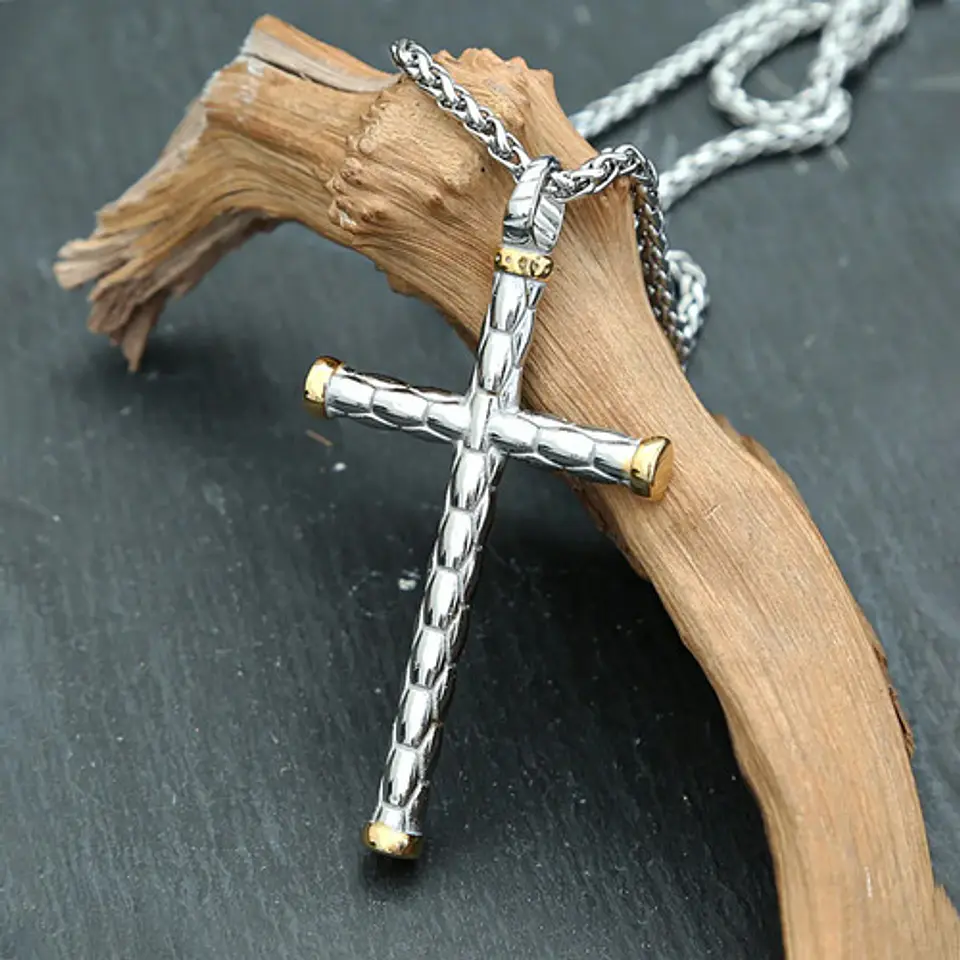 Collar Color Plata Acero Inoxidable Nudo Cruz Militar Hombre 9