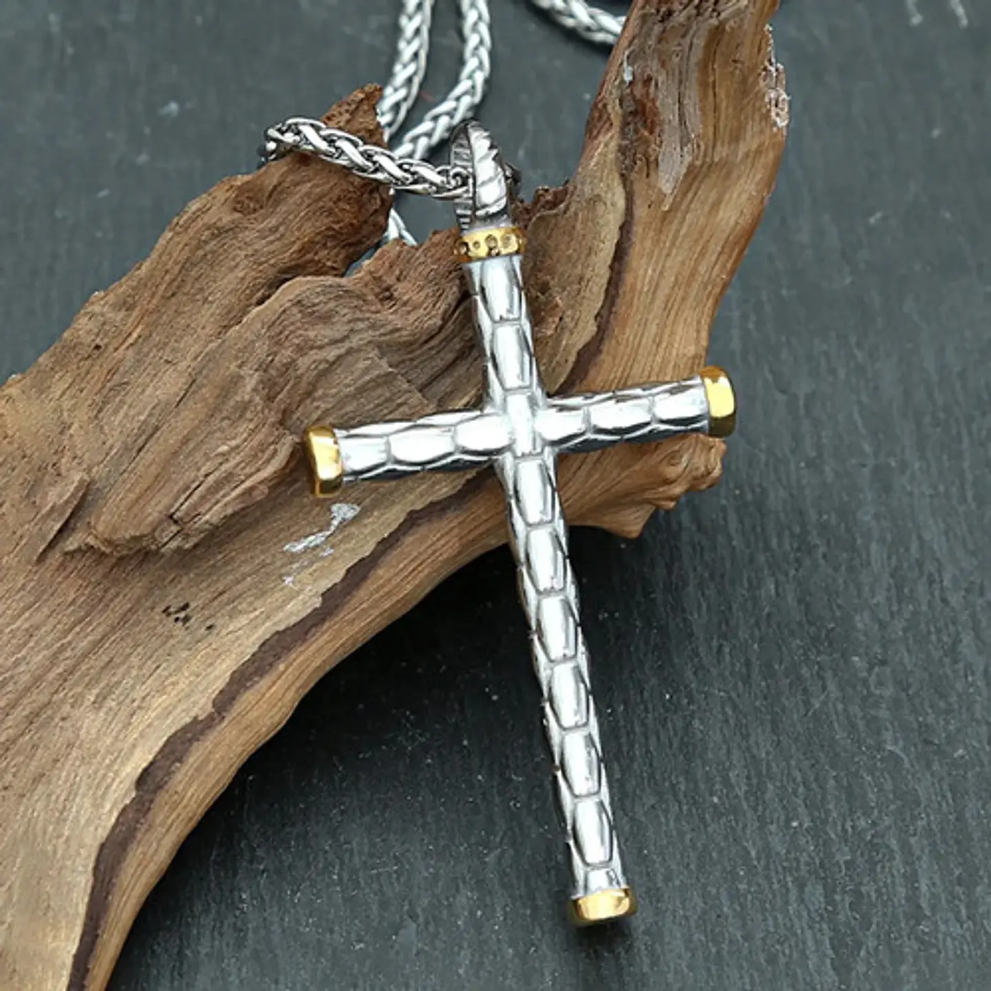 Collar Color Plata Acero Inoxidable Nudo Cruz Militar Hombre 10
