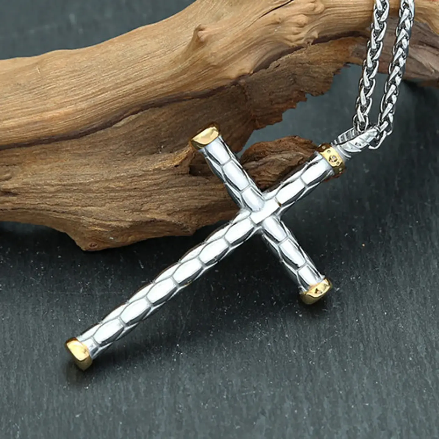 Collar Color Plata Acero Inoxidable Nudo Cruz Militar Hombre 11