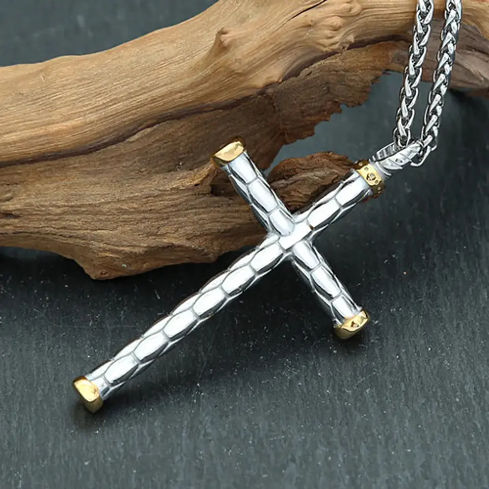 Collar Color Plata Acero Inoxidable Nudo Cruz Militar Hombre 11