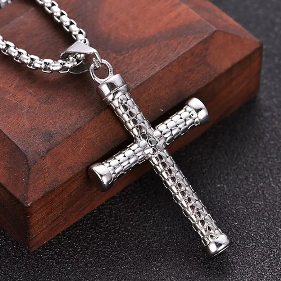Collar Color Plata Acero Inoxidable Nudo Cruz Militar Hombre 17