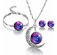 Set Collar Pulsera Aretes Galaxia Nebulosa Media Luna Mujer - Miniatura 1