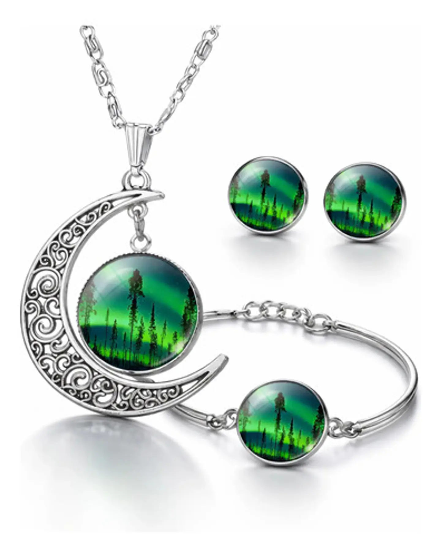 Set Collar Pulsera Aretes Galaxia Nebulosa Media Luna Mujer 11