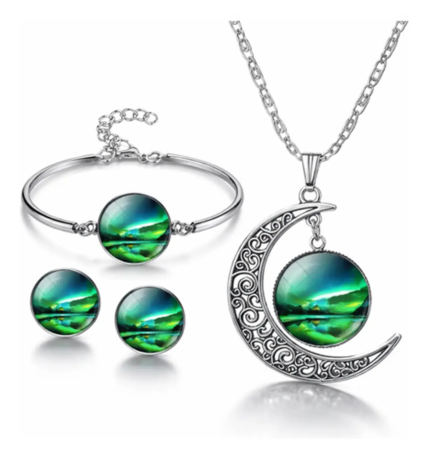 Set Collar Pulsera Aretes Galaxia Nebulosa Media Luna Mujer 25