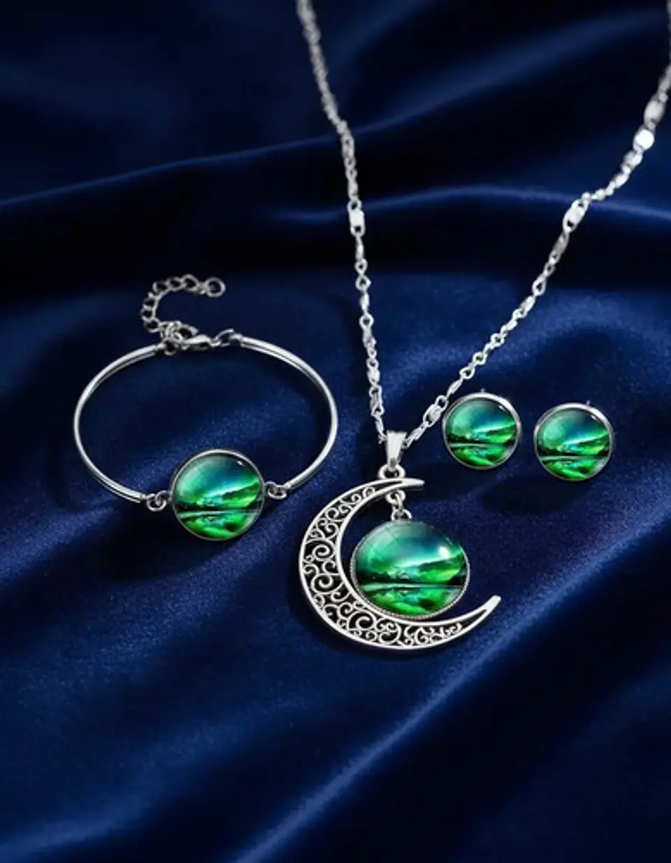 Set Collar Pulsera Aretes Galaxia Nebulosa Media Luna Mujer 32