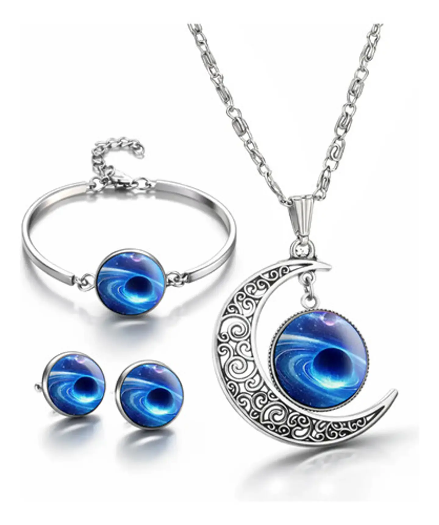 Set Collar Pulsera Aretes Galaxia Nebulosa Media Luna Mujer 33