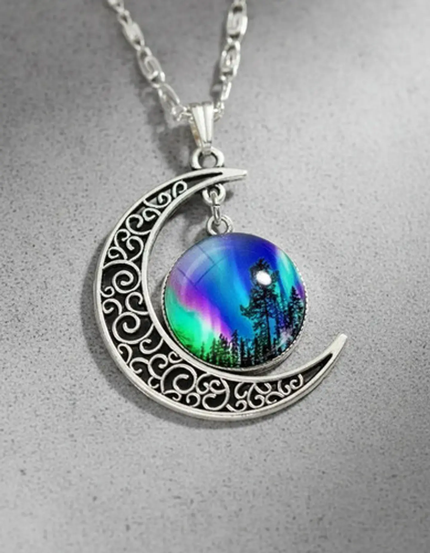 Set Collar Pulsera Aretes Galaxia Nebulosa Media Luna Mujer 52