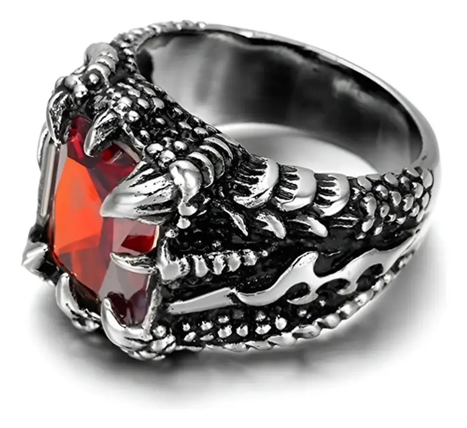 Anillo Acero Inoxidable Piedra Dragón Biker Punk Para Hombre 2