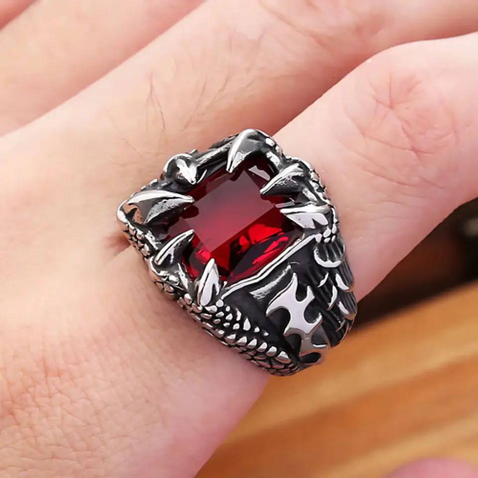 Anillo Acero Inoxidable Piedra Dragón Biker Punk Para Hombre 5