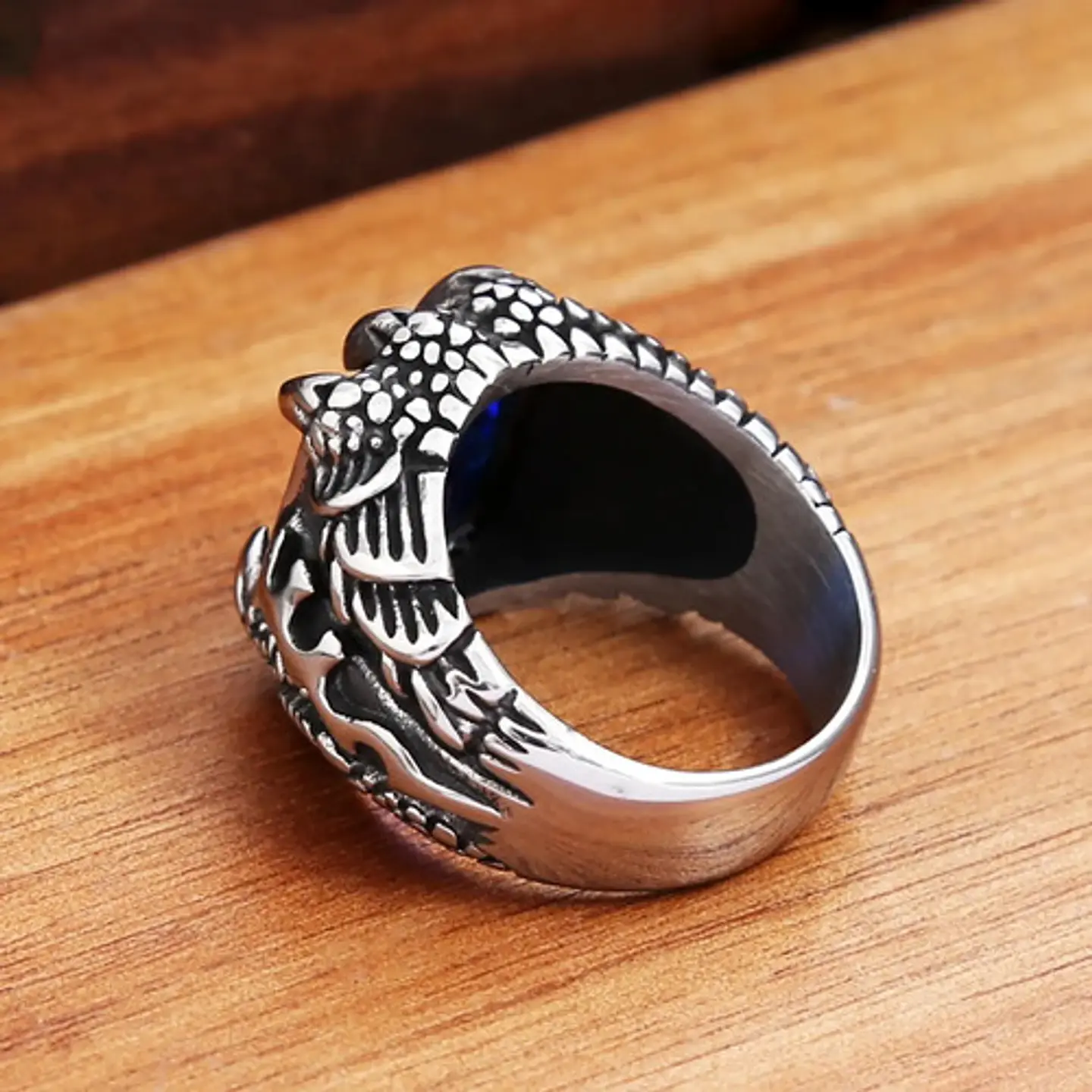 Anillo Acero Inoxidable Piedra Dragón Biker Punk Para Hombre 6