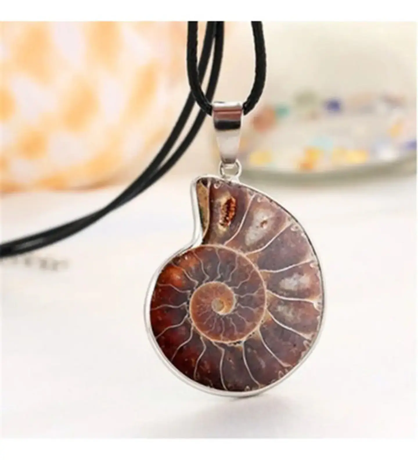 Collar Piedra Natural Amonita Concha Fósil Caracol Hombre 4