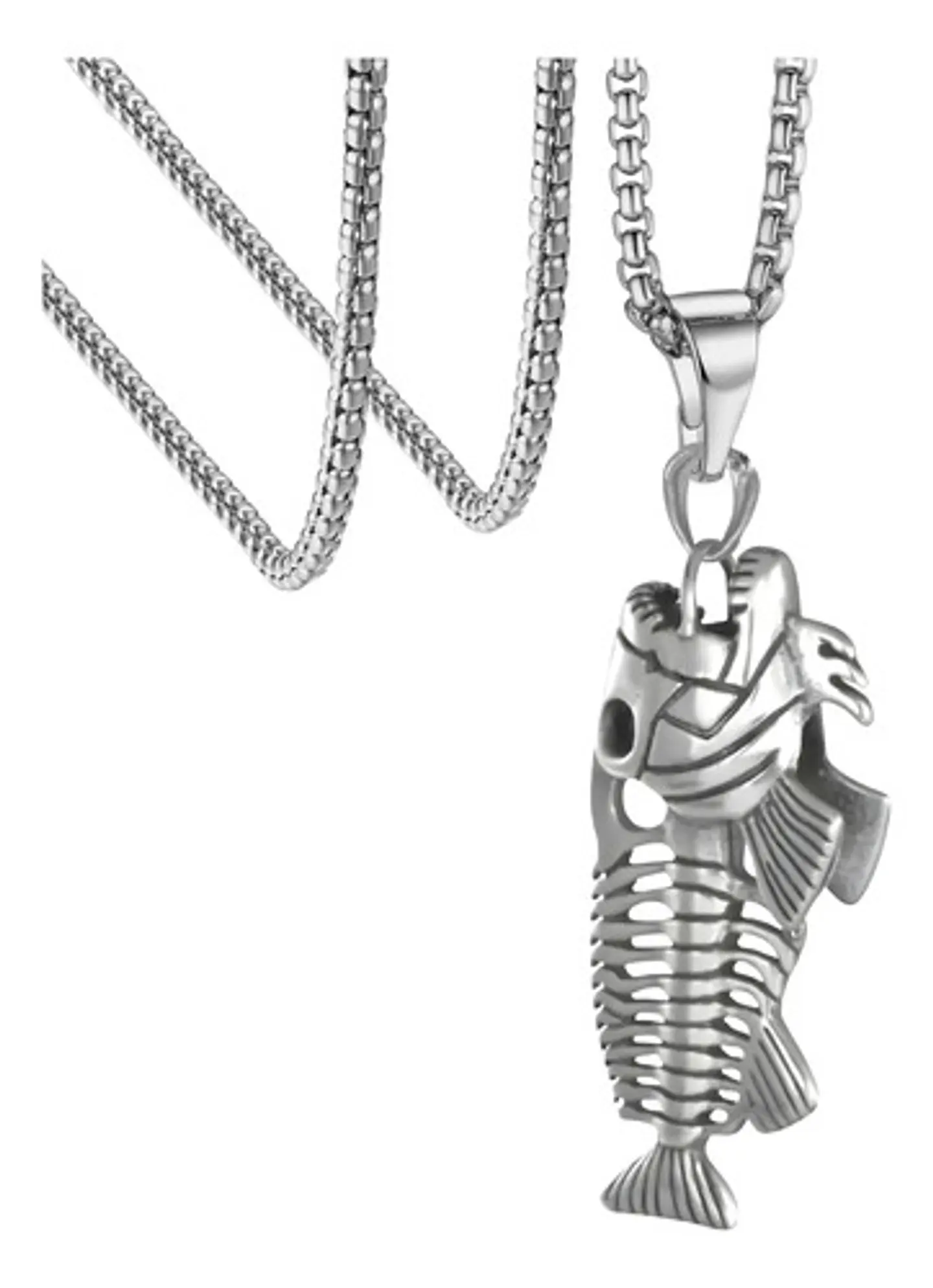 Collar Acero Inoxidable Color Plata Pescado Esqueleto Hombre 1