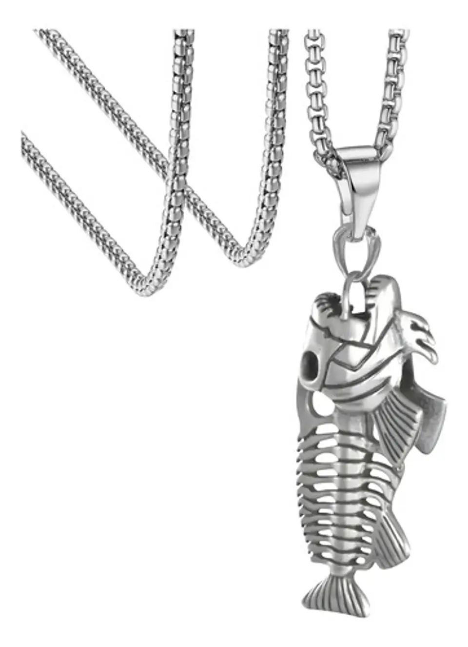 Collar Acero Inoxidable Color Plata Pescado Esqueleto Hombre 1