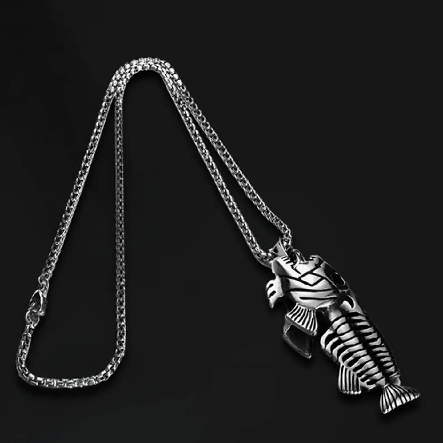 Collar Acero Inoxidable Color Plata Pescado Esqueleto Hombre 6
