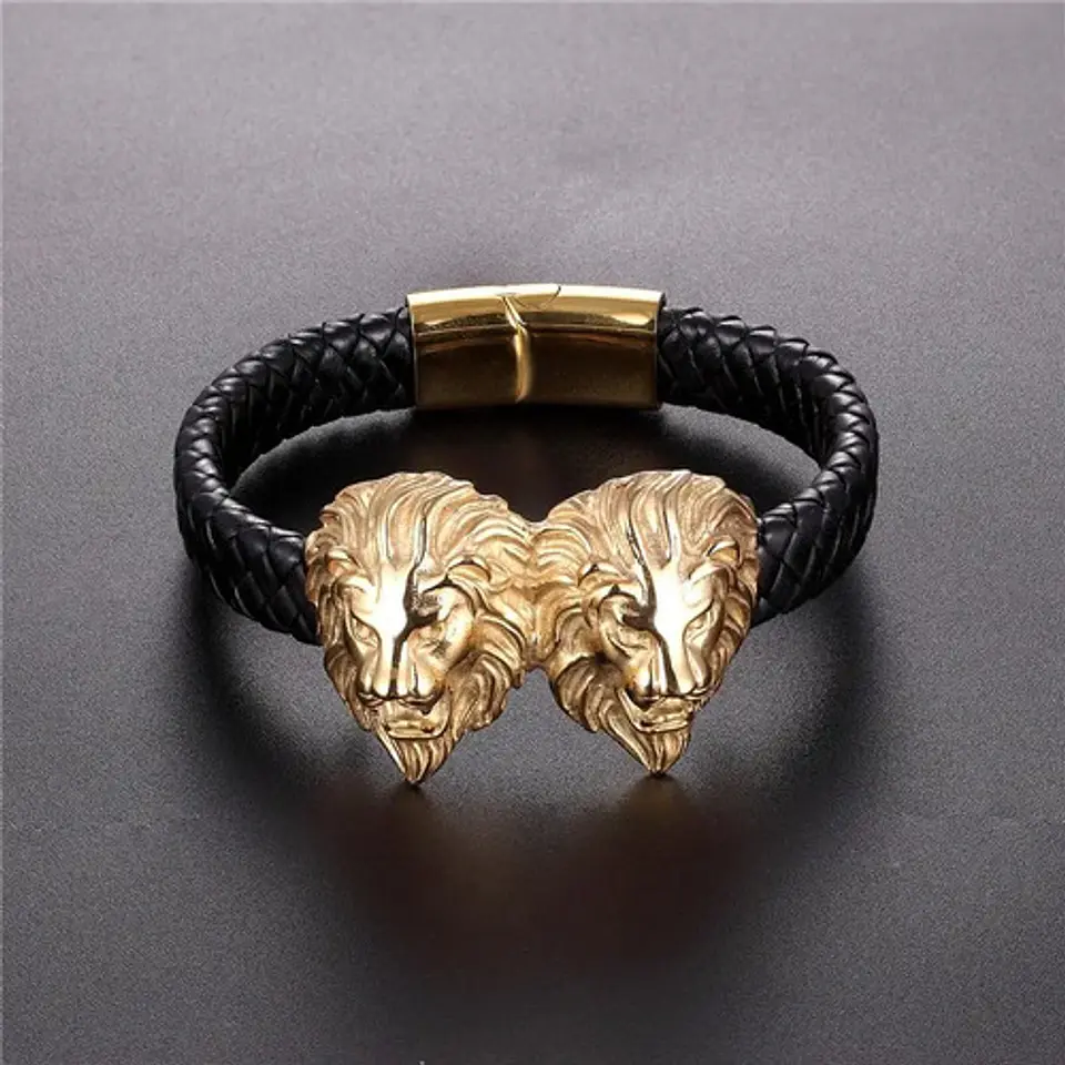 Pulsera Brazalete Acero Inoxidable Lobo Vikingo León Hombre 4