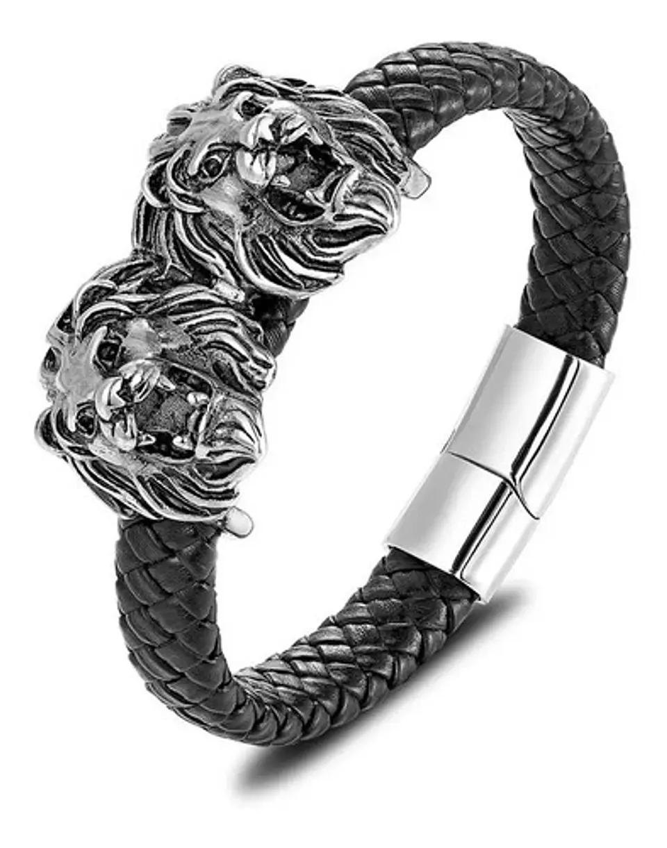 Pulsera Brazalete Acero Inoxidable Lobo Vikingo León Hombre 5