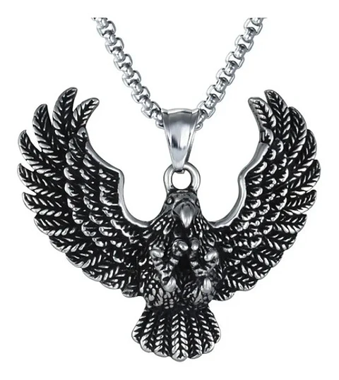 Collar Color Plata Acero Inoxidable Águila Biker Para Hombre