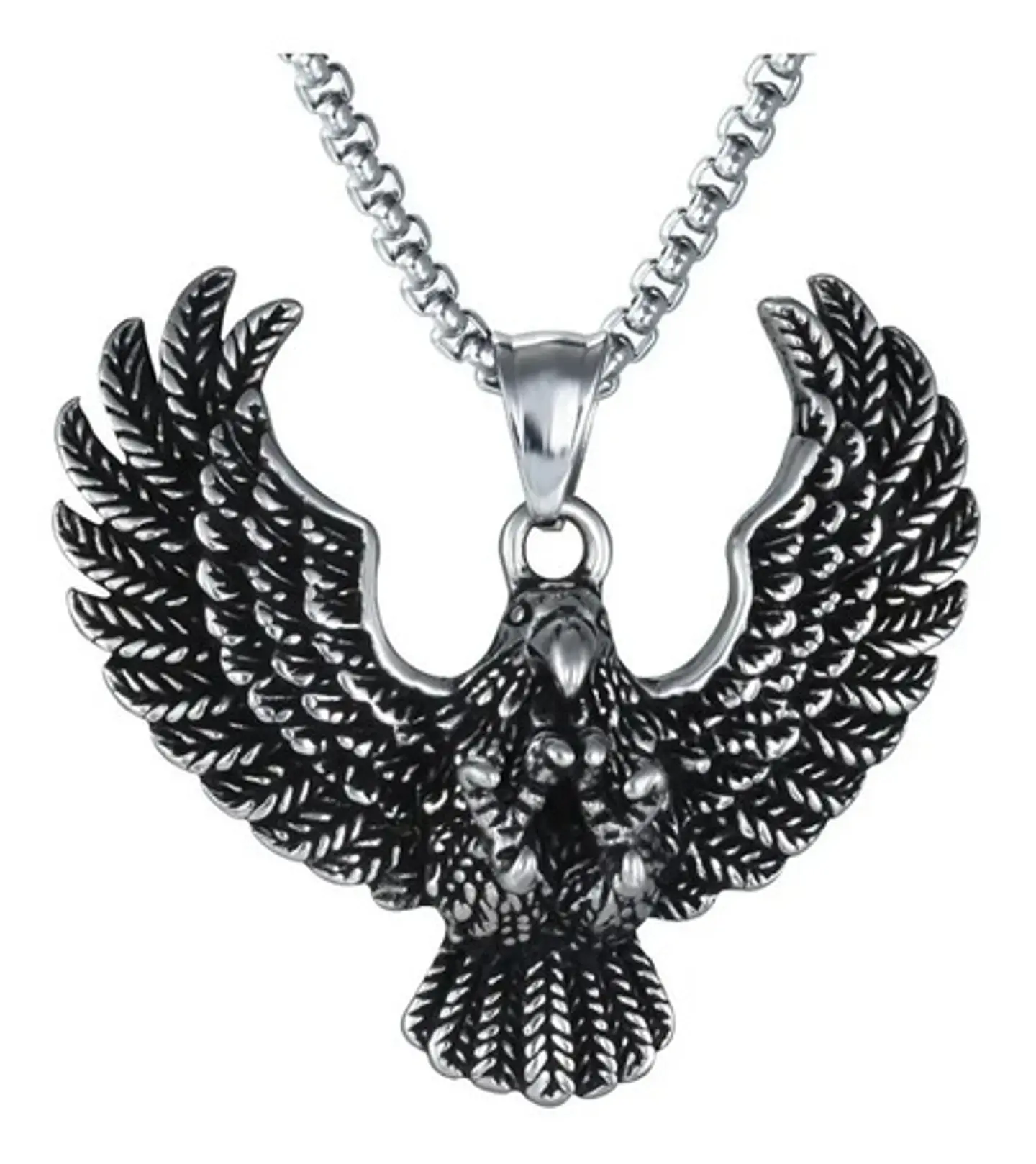 Collar Color Plata Acero Inoxidable Águila Biker Para Hombre 1