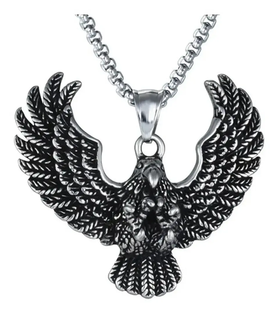 Collar Color Plata Acero Inoxidable Águila Biker Para Hombre 1