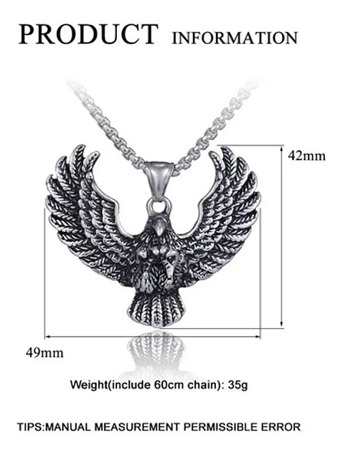 Collar Color Plata Acero Inoxidable Águila Biker Para Hombre