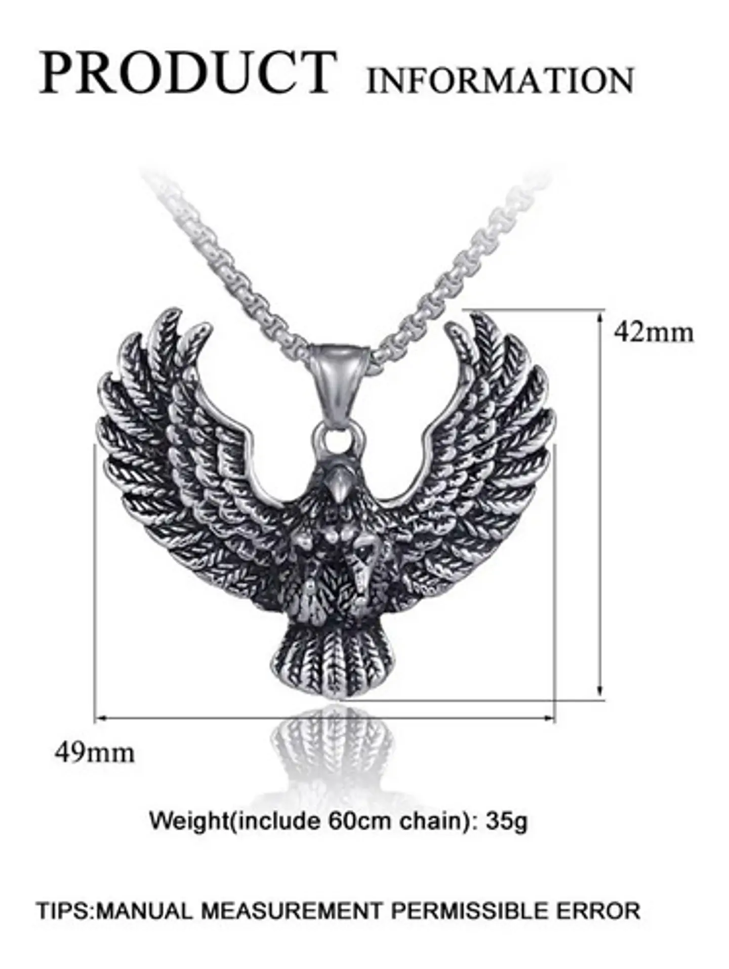 Collar Color Plata Acero Inoxidable Águila Biker Para Hombre 2