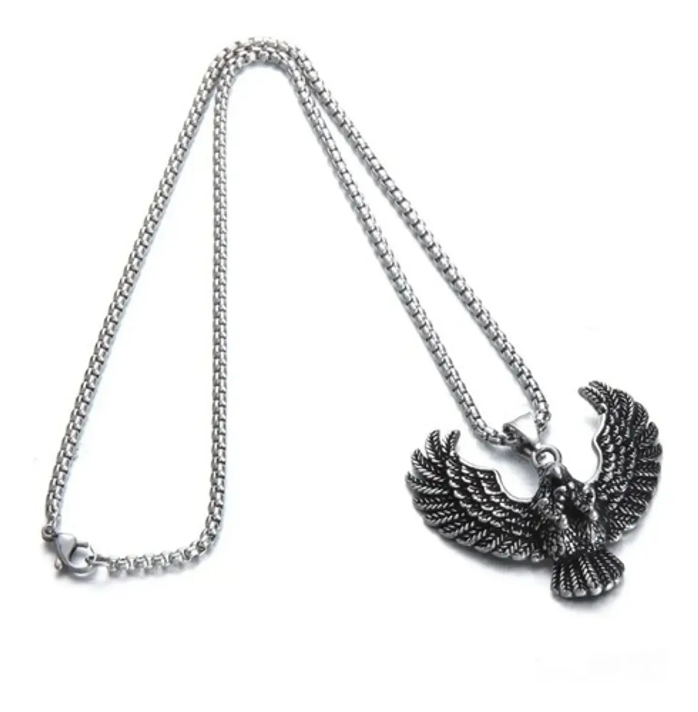 Collar Color Plata Acero Inoxidable Águila Biker Para Hombre 3