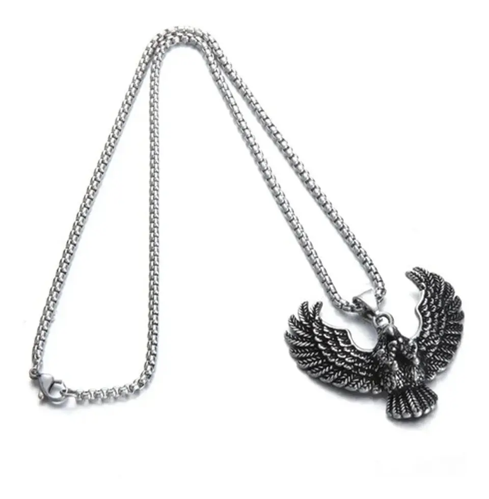 Collar Color Plata Acero Inoxidable Águila Biker Para Hombre 3