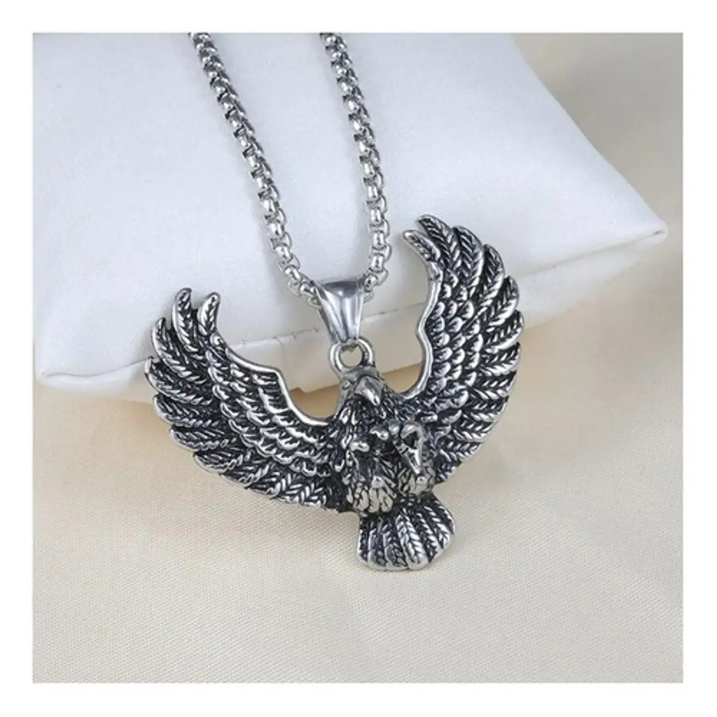Collar Color Plata Acero Inoxidable Águila Biker Para Hombre 7