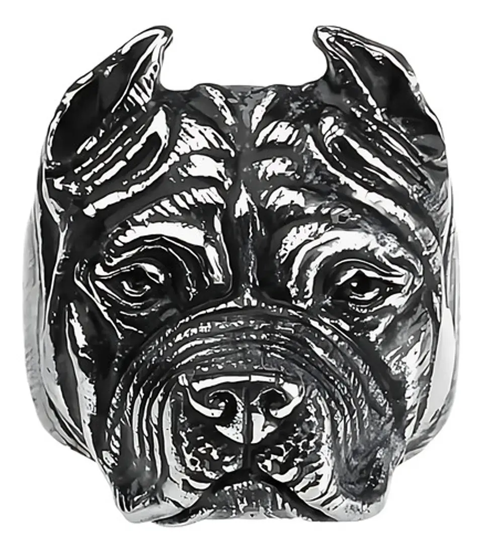 Anillo Acero Inoxidable Pitbull Perro Color Plata Hombre 1