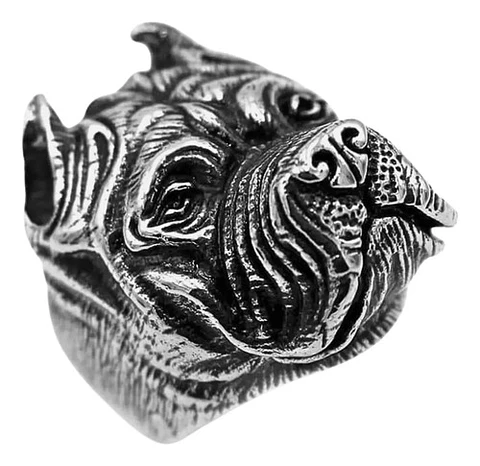 Anillo Acero Inoxidable Pitbull Perro Color Plata Hombre