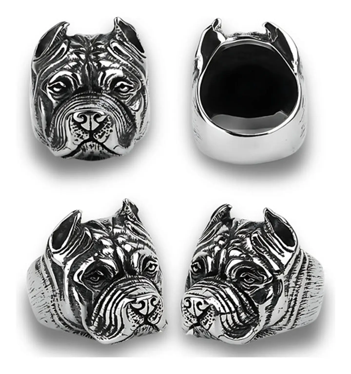 Anillo Acero Inoxidable Pitbull Perro Color Plata Hombre 4