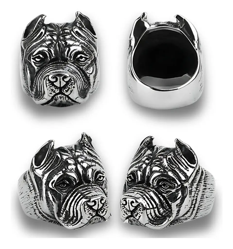 Anillo Acero Inoxidable Pitbull Perro Color Plata Hombre 4