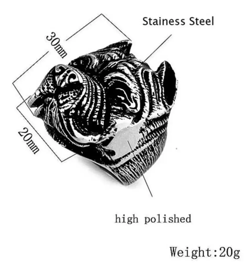 Anillo Acero Inoxidable Pitbull Perro Color Plata Hombre 6
