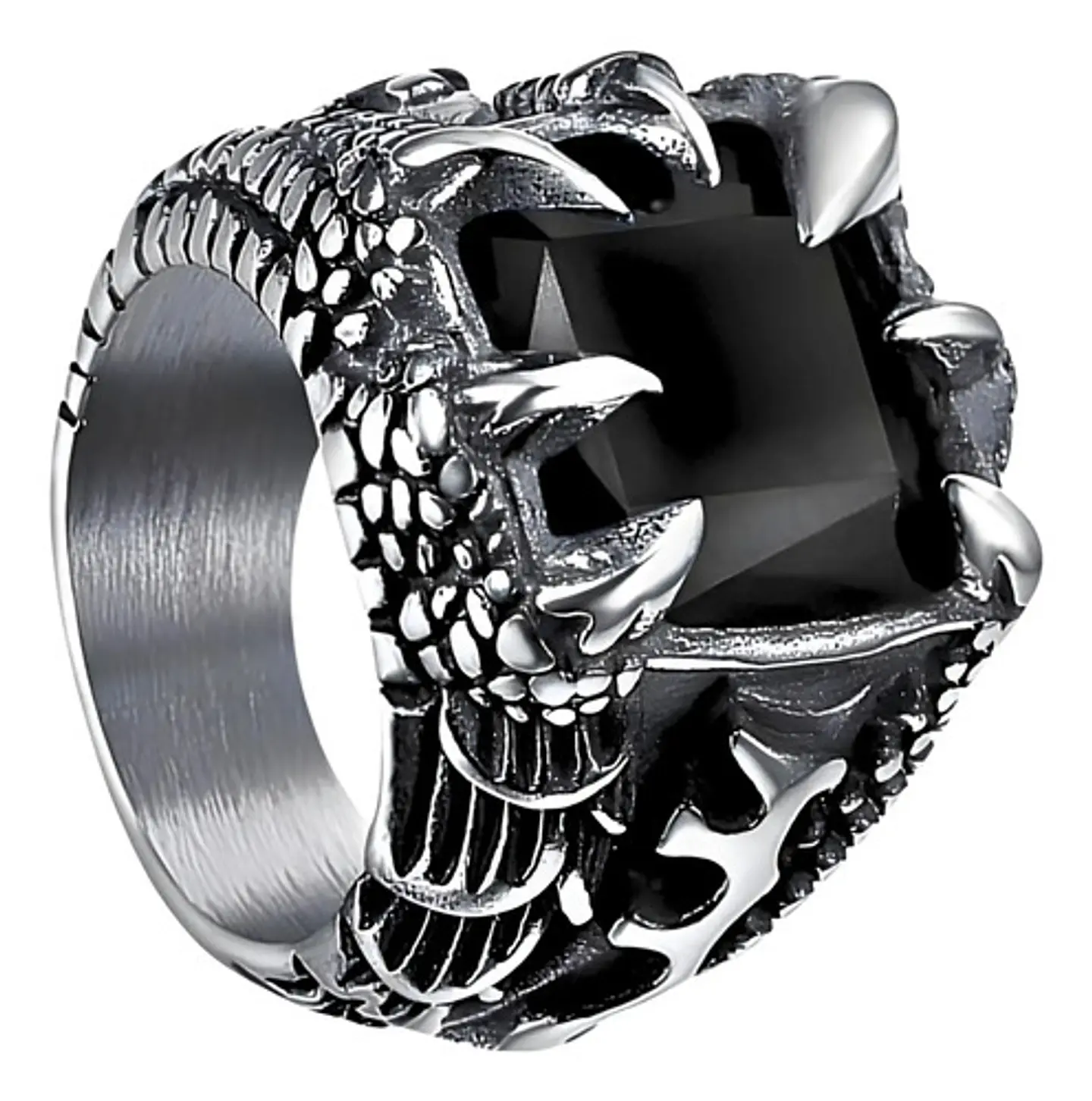 Anillo Acero Inoxidable Piedra Negr Dragón Biker Punk Hombre 1