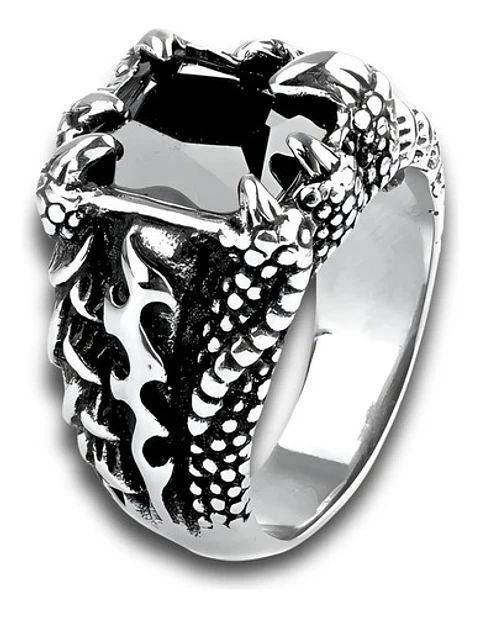 Anillo Acero Inoxidable Piedra Negr Dragón Biker Punk Hombre
