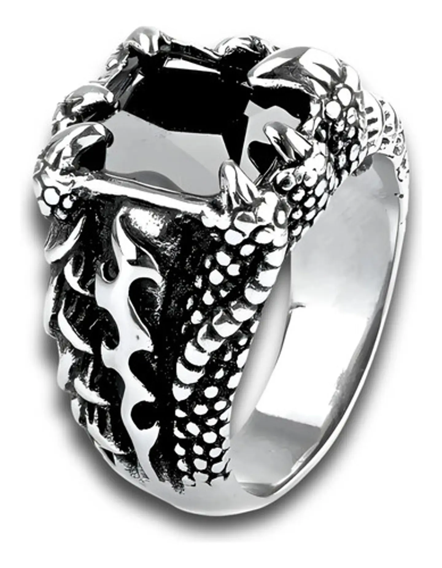 Anillo Acero Inoxidable Piedra Negr Dragón Biker Punk Hombre 2