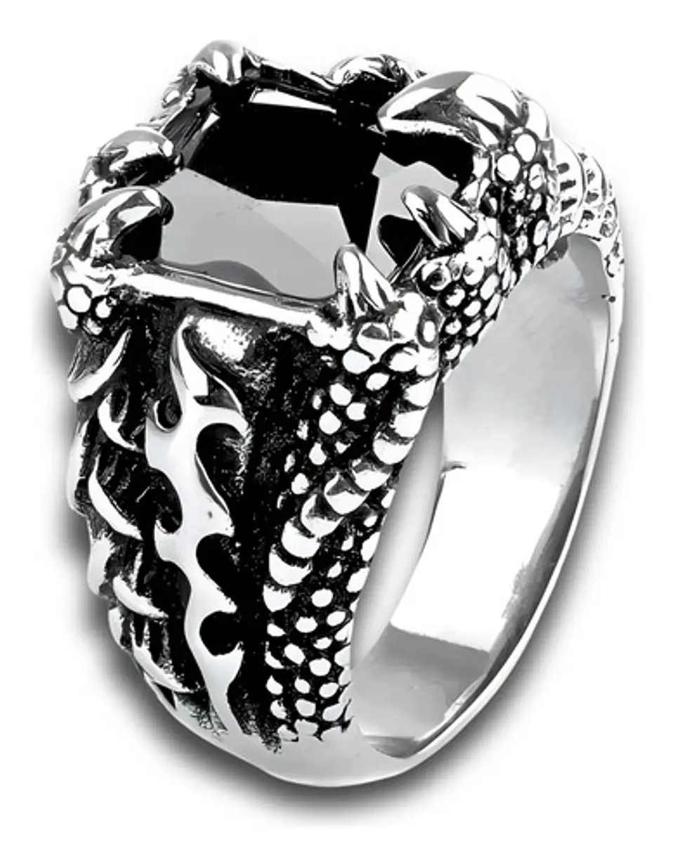 Anillo Acero Inoxidable Piedra Negr Dragón Biker Punk Hombre 2