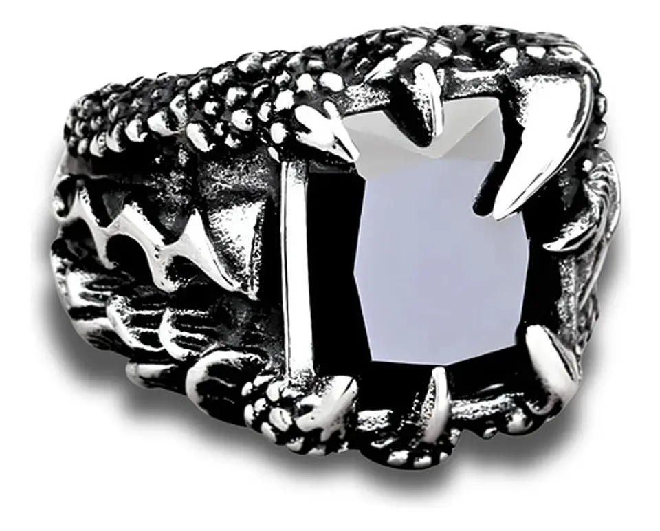 Anillo Acero Inoxidable Piedra Negr Dragón Biker Punk Hombre 3