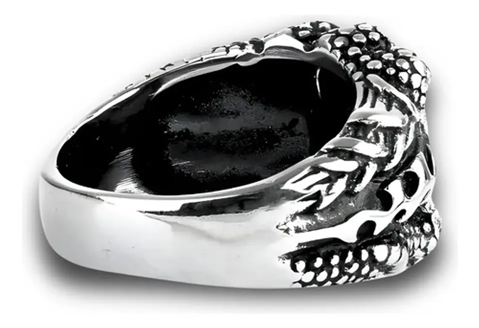 Anillo Acero Inoxidable Piedra Negr Dragón Biker Punk Hombre 4