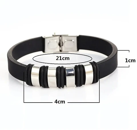 Pulsera Brazalete En Goma Caucho Acero Inoxidable Hombre 