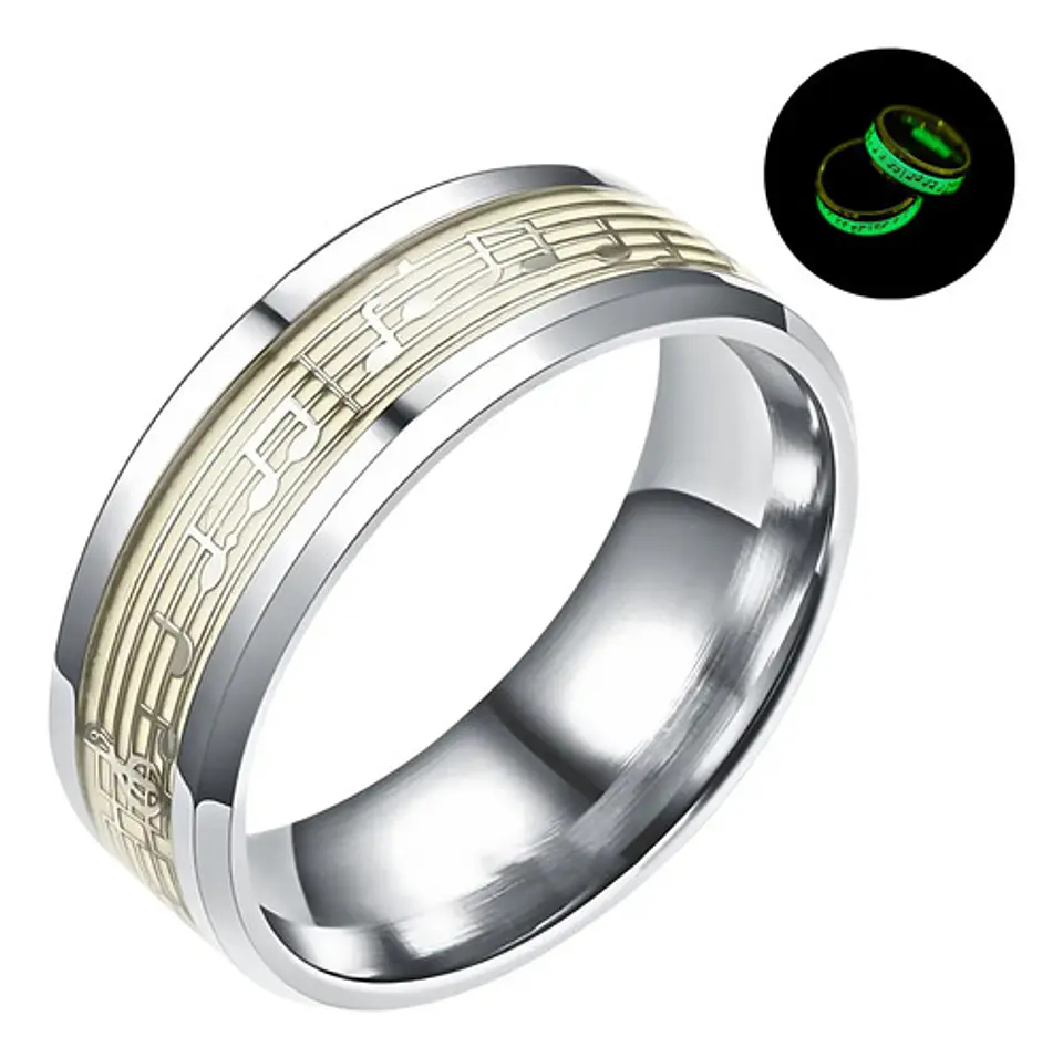 Anillo Nota Musical Brilla En La Oscuridad Acero Inoxidable 1