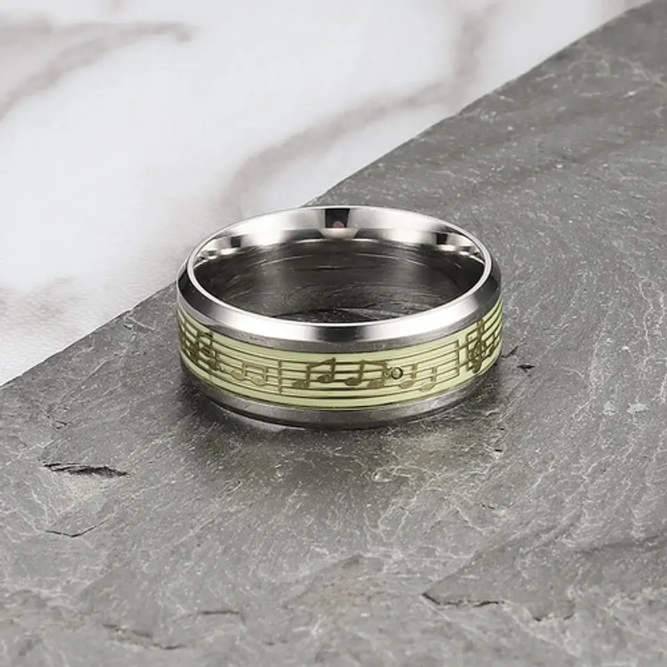 Anillo Nota Musical Brilla En La Oscuridad Acero Inoxidable 6