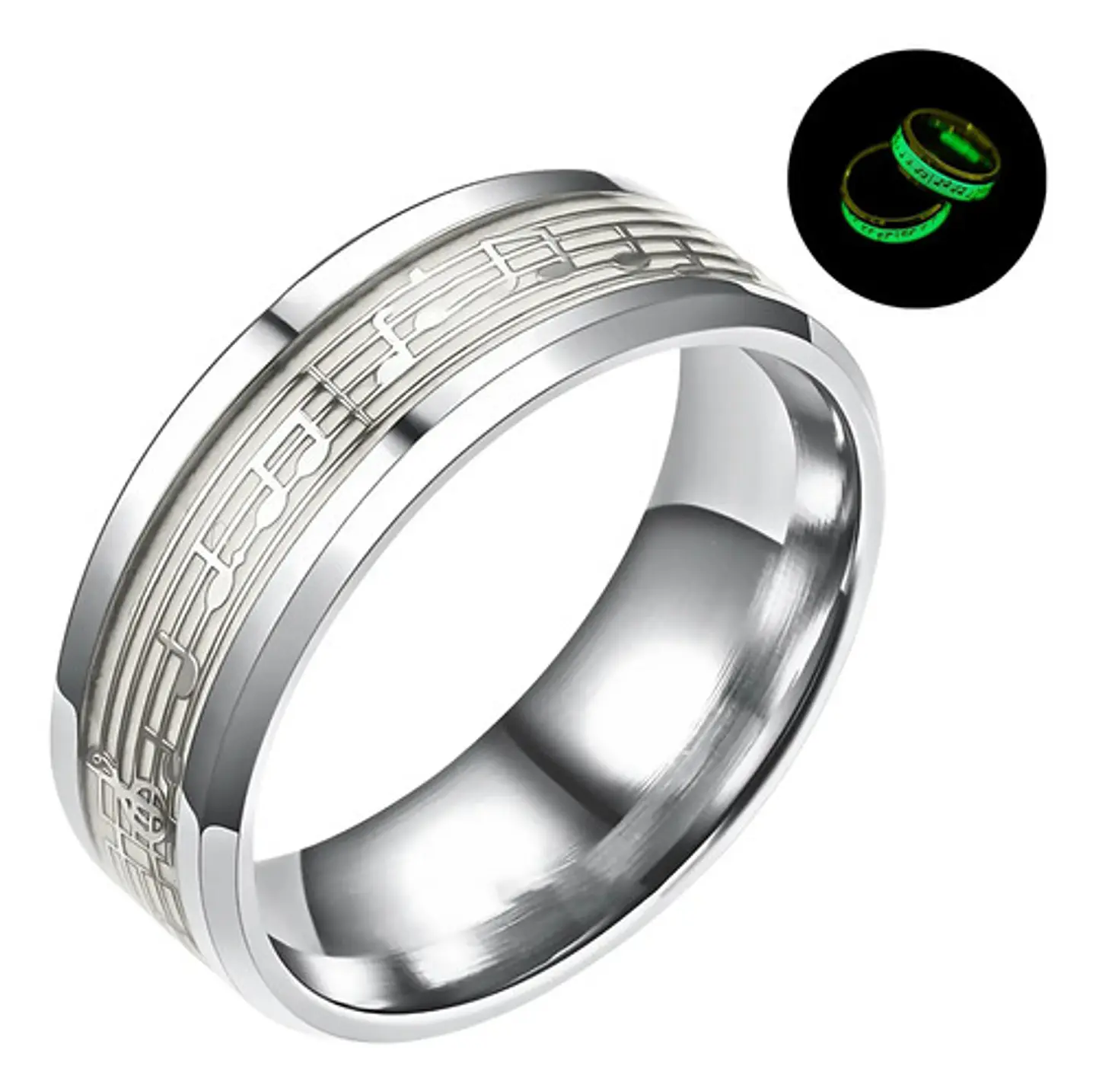 Anillo Nota Musical Brilla En La Oscuridad Acero Inoxidable 7