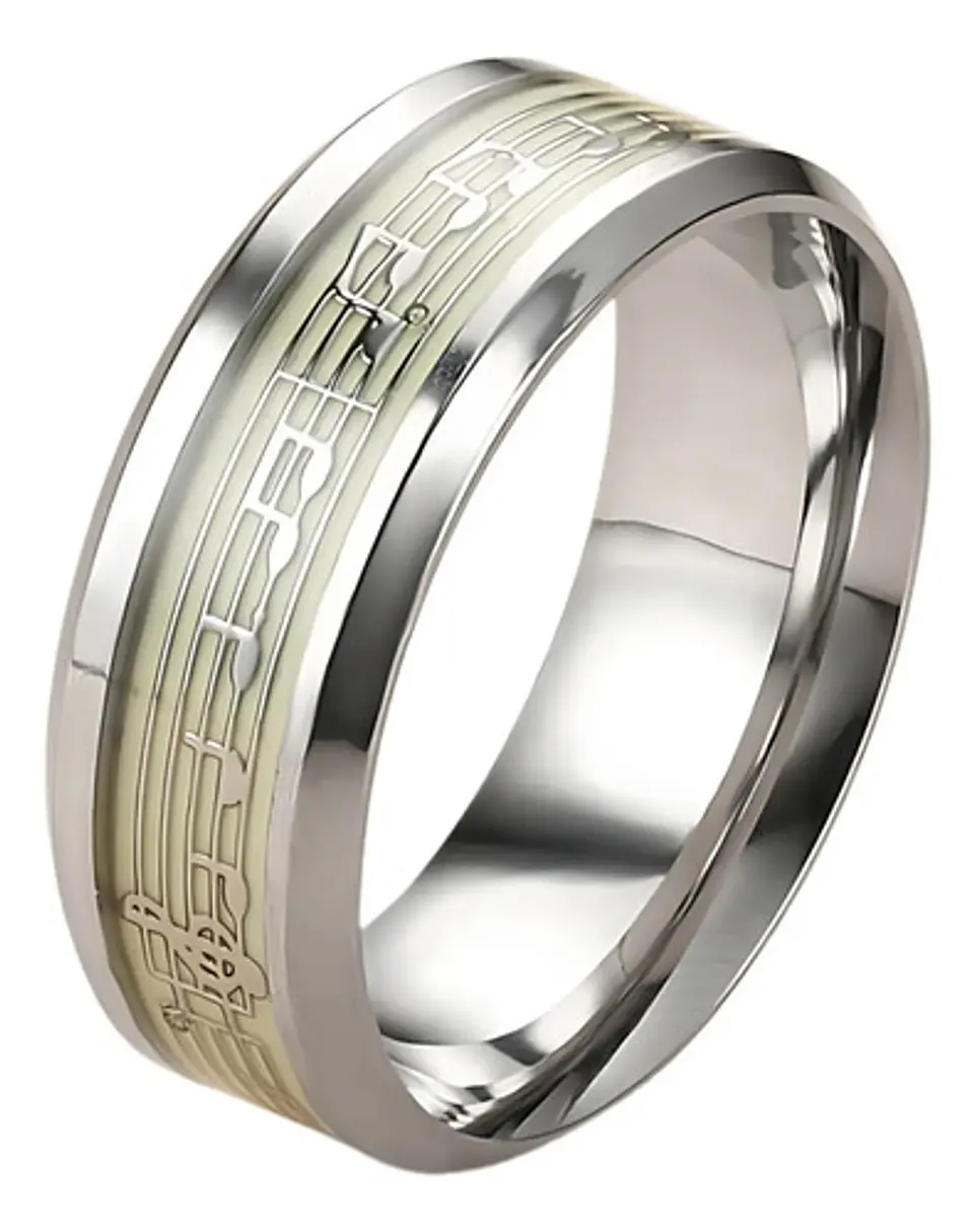 Anillo Nota Musical Brilla En La Oscuridad Acero Inoxidable 11
