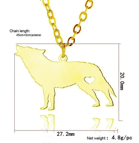 Collar Lobo Nórdico Corazón Acero Inoxidable Hombre Y Mujer