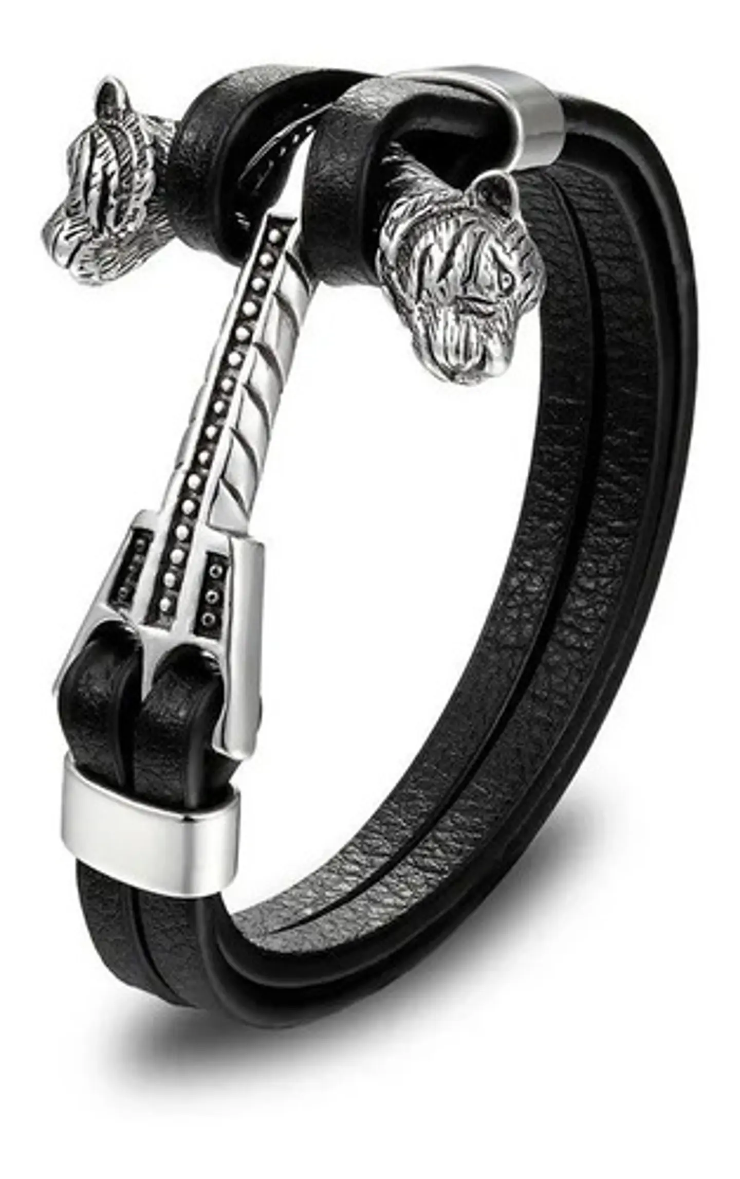 Brazalete Pulsera Cuero Thor Tigre Acero Inoxidable Hombre 1