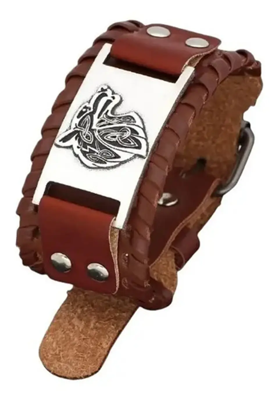 Pulsera Brazalete Cuero Slavo Lobo Odin Vikingo Para Hombre 1