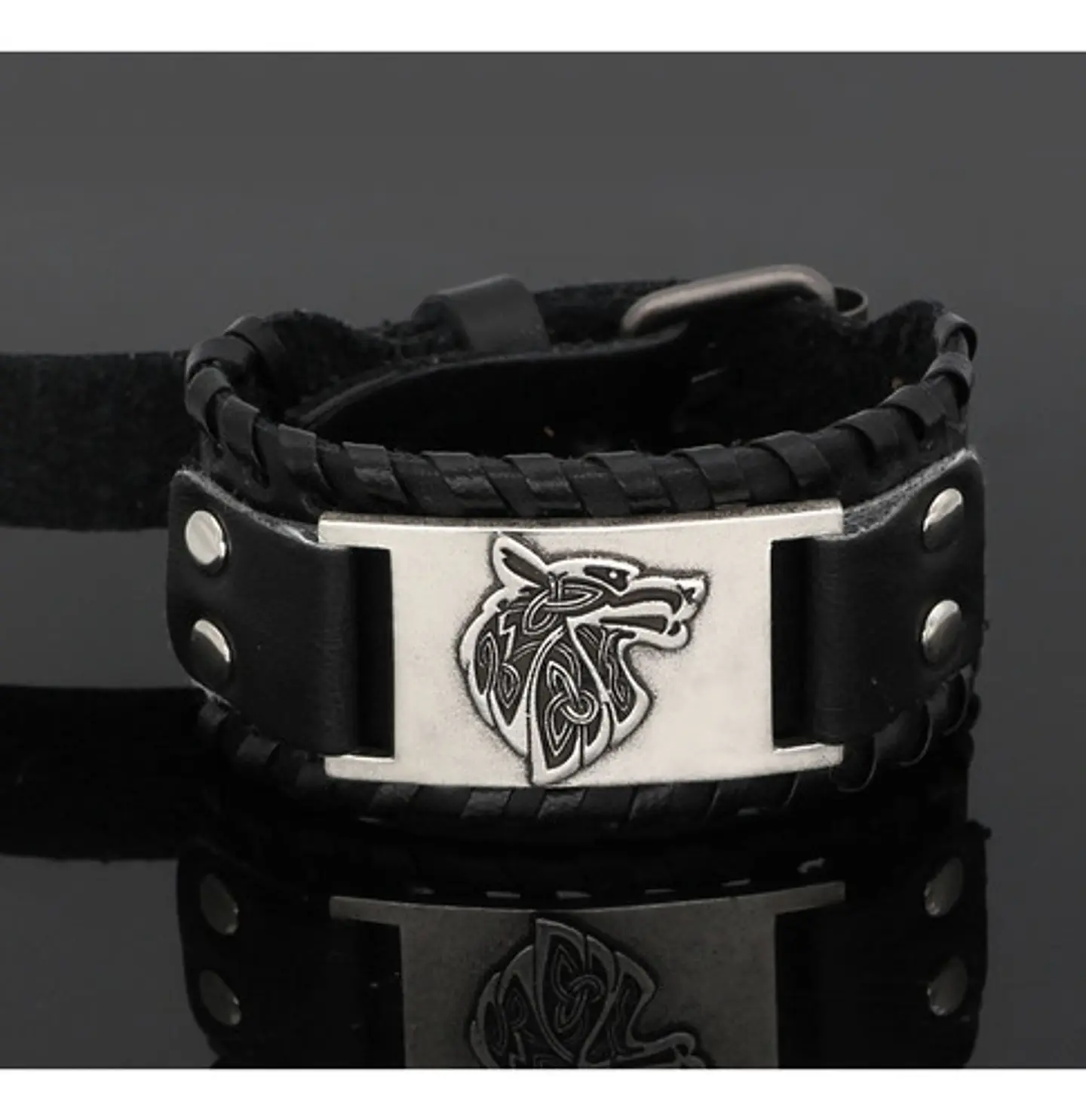 Pulsera Brazalete Cuero Slavo Lobo Odin Vikingo Para Hombre 13