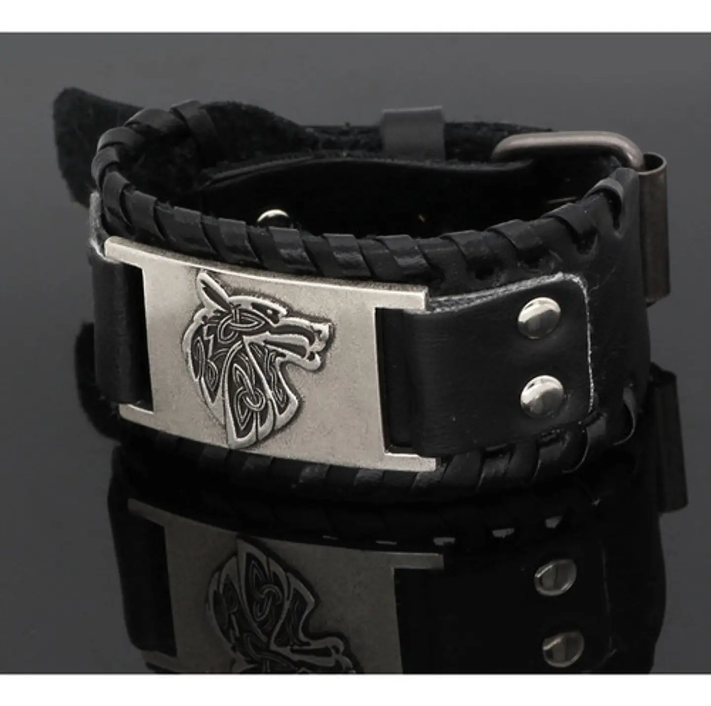 Pulsera Brazalete Cuero Slavo Lobo Odin Vikingo Para Hombre 15